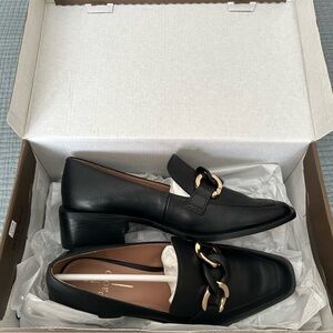 Black Loafers with Gold Chain Detail